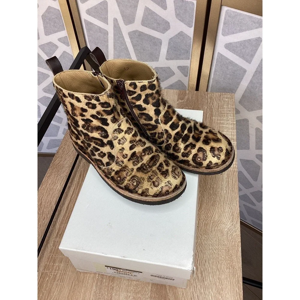 Pepe Devore Pony hair leather big girls booties 32 us 1 animal print Italy